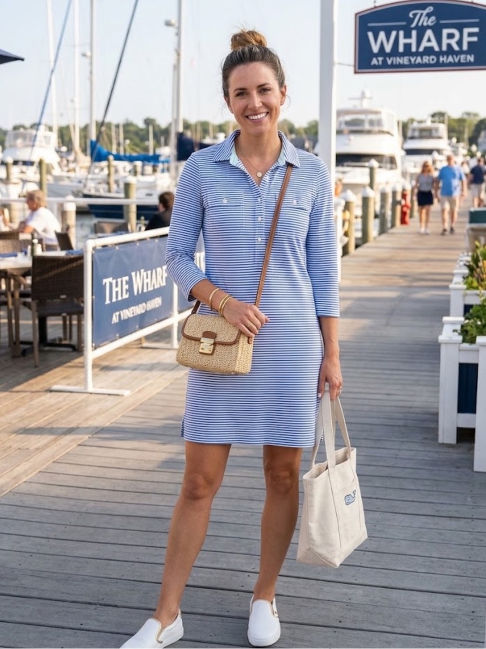 VINEYARD VINES Performance Margo Blue White Striped Collar Shirt Dress Sz Small
